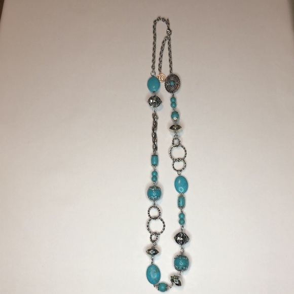 Turquoise And Silver Long Chunky Necklace - Picture 2 of 7